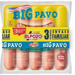 Salchichas BIG pavo El Pozo sin gluten pack de 3 unidades de 200 g.