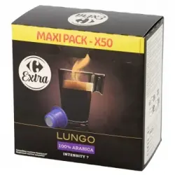 Café cápsulas lungo Carrefour Extra compatible con nespresso 50 ud.