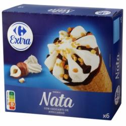 Conos con helado de nata con crocanti de avellanas Carrefour 6 ud.