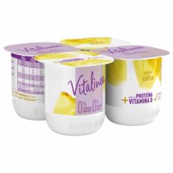 Yogur desnatado de piña sin azúcar añadido Danone Vitalinea pack de 4 unidades de 120 g.