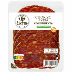 Chorizo Extra con Pimienta en lonchas Carrefour Extra sin gluten 100 g