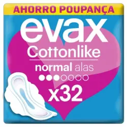 Compresas normal con alas Cottonlike Evax 32 ud.