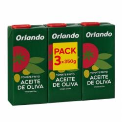 Tomate frito con aceite de oliva virgen extra Orlando pack de 3 briks de 350 g.