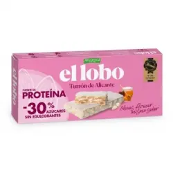 Turrón de Alicante alto en proteínas -30% menos azúcar El Lobo sin gluen 200 g.