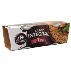 Arroz redondo integral para microondas Classic Carrefour sin gluten pack de 2 unidades de 125 g.