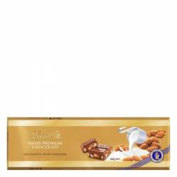 Chocolate suizo con leche y almendras enteras premium Lindt 300 g.