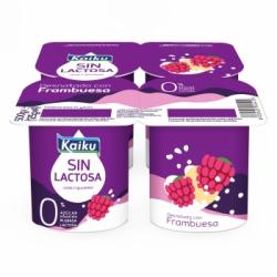 Leche fermentada desnatada con frambuesa sin azúcar añadido Kaiku sin gluten sin lactosa pack de 4 unidades de 125 g.