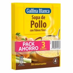 Sopa de pollo con fideos Gallina Blanca pack de 3 unidades de 72 g.