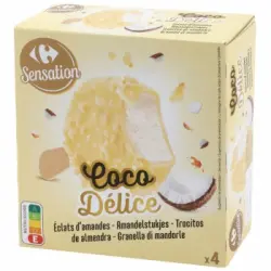 Mini bombón helado de coco con trocitos de almendras Sensation Carrefour 4 ud.