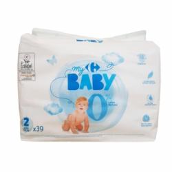 Pañales Carrefour Baby 0% Talla 2 (3-6 kg) 39 ud.