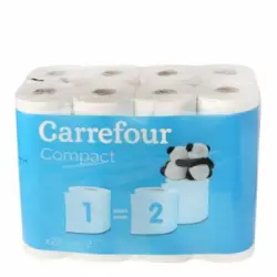 Papel higiénico compact doble rollo Carrefour 24 rollos.