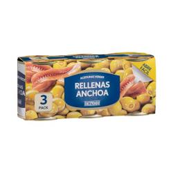 Aceitunas manzanilla rellenas de anchoa Hacendado 3 botes X 0.05 kg