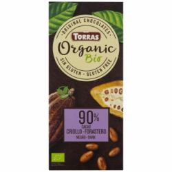 Chocolate negro 90% cacao criollo ecológico Torras sin gluten 100 g.