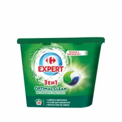 Detergente en cápsulas tres dosis 3en1 Optimal Clean Carrefour Expert 30 lavados.