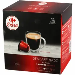 Café descafeinado en cápsulas Carrefour Extra compatible con Nespresso pack de 50 unidades de 5,2 g.