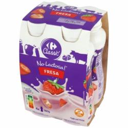 Leche fermentada de fresa Carrefour Classic' sin gluten sin lactosa pack d 4 unidades de 160 g.