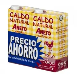 Caldo natural de pollo con jamón Aneto sin gluten y sin lactosa pack de 2 briks de 1 l.