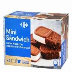 Mini sandwich de nata con pepitas de chocolate Carrefour 6 ud.