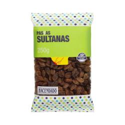 Pasas sultanas sin semillas Hacendado Paquete 0.25 kg