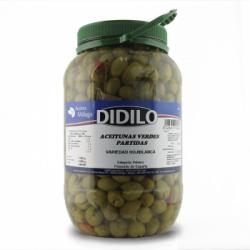 Aceitunas verdes partidas variedad hojiblanca Didilo 2,2 kg.