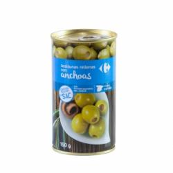 Aceitunas verdes rellenas de anchoa bajas en sal Carrefour 150 g.