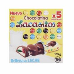 Chocolatina rellena de crema de leche Lacasitos sin gluten pack de 5 unidades de 21 g.