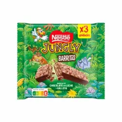 Barritas de chocolate con leche y galleta Jungly pack de 3 unidades de 34 g.