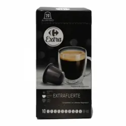 Café extrafuerte en cápsulas Carrefour Extra compatible con nespresso 20 ud.