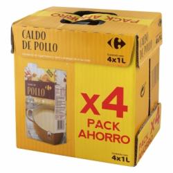 Caldo de pollo Carrefour sin gluten pack de 4 briks de 1 l.