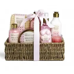 Cesta baño Idc Institute Holistic Beauty: gel 300ml,locion 300ml,locion 200ml,locion 180ml,sales,toalla,esponjay vela.