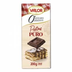 Chocolate puro para postres sin azúcar añadido Valor sin gluten 200 g.
