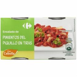 Ensalada de pimientos del piquillo en tiras con cebolla Carrefour pack de 2 unidades 180 g.