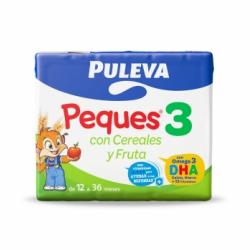 Preparado lácteo infantil de crecimiento con cereales y fruta de 12 a 36 meses Puleva Peques 3 pack de 3 unidades de 200 ml.