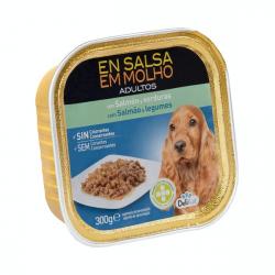 Trozos en salsa perro adulto Delikuit con salmón y verduras Tarrina 0.3 kg