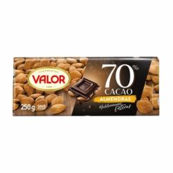 Chocolate negro 70% con almendras enteras Valor sin gluten 250 g.