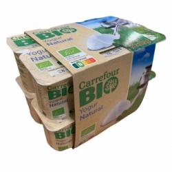Yogur natural ecológico Carrefour Bio pack de 12 unidades de 125 g.