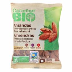 Almendras tostadas sin cáscara sin sal añadida ecológicas Carrefour Bio 90 g.