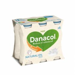 Leche fermentada líquida natural sin azúcar añadido Danone Danacol sin gluten pack de 6 unidades de 100 g.