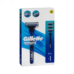 Maquinilla de afeitar recargable Mach 3 Sport Gillette 3 hojas Paquete 1 ud