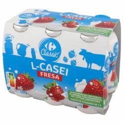 L.Casei líquido con fresa Carrefour Classic' pack de 6 unidades de 100 g.