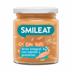 Tarrito con cachitos de arroz con salmón y guisantes desde 10 meses ecológico Smileat sin gluten 230 g.