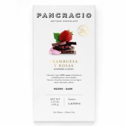 Chocolate negro con frambuesas y rosas Pancracio sin gluten 100 g.