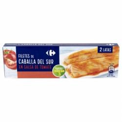 Filetes de caballa del sur en salsa de tomate Carrefour pack de 2 latas de 65 g.