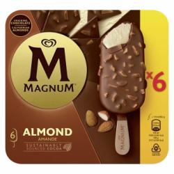 Bombón helado de vainilla con almendras Magnum sin gluten 6 ud.