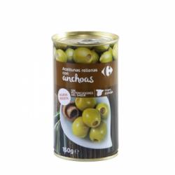 Aceitunas verdes rellenas de anchoa Carrefour 150 g.