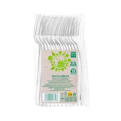 Tenedores de plástico Bosque Verde reutilizables Paquete 15 ud