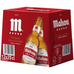 Cerveza Mahou 5 Estrellas especial pack de 12 botellas de 25 cl.