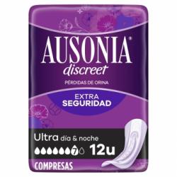 Compresas para incontinencia de orina extra seguridad ultra día y noche Discreet Ausonia 12 ud.