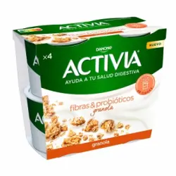 Yogures con bifidus y granola Danone Activia pack de 4 unidades de 115 g.