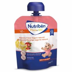 Bolsita de plátano, fresa y yogurt natural desde 12 meses sin azúcares añadidos Nutribén Fruta & Go! sin gluten 90 g.